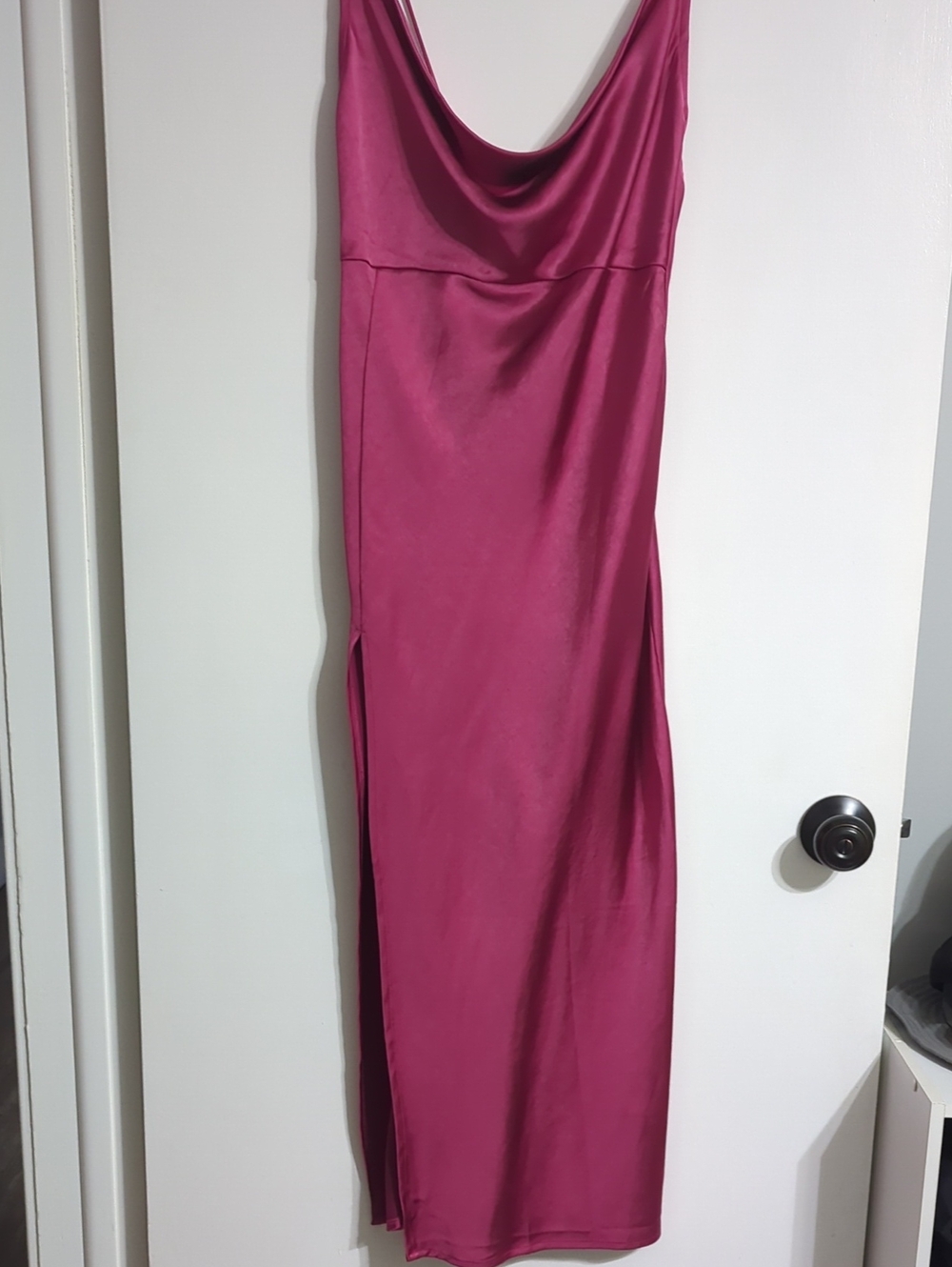 Lioness Satin Cowl Neck Maxi Dress in Fuchsia Pink